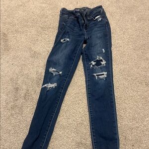 American Eagle Outfitters Dark Blue Distressed Skinny Jeans
